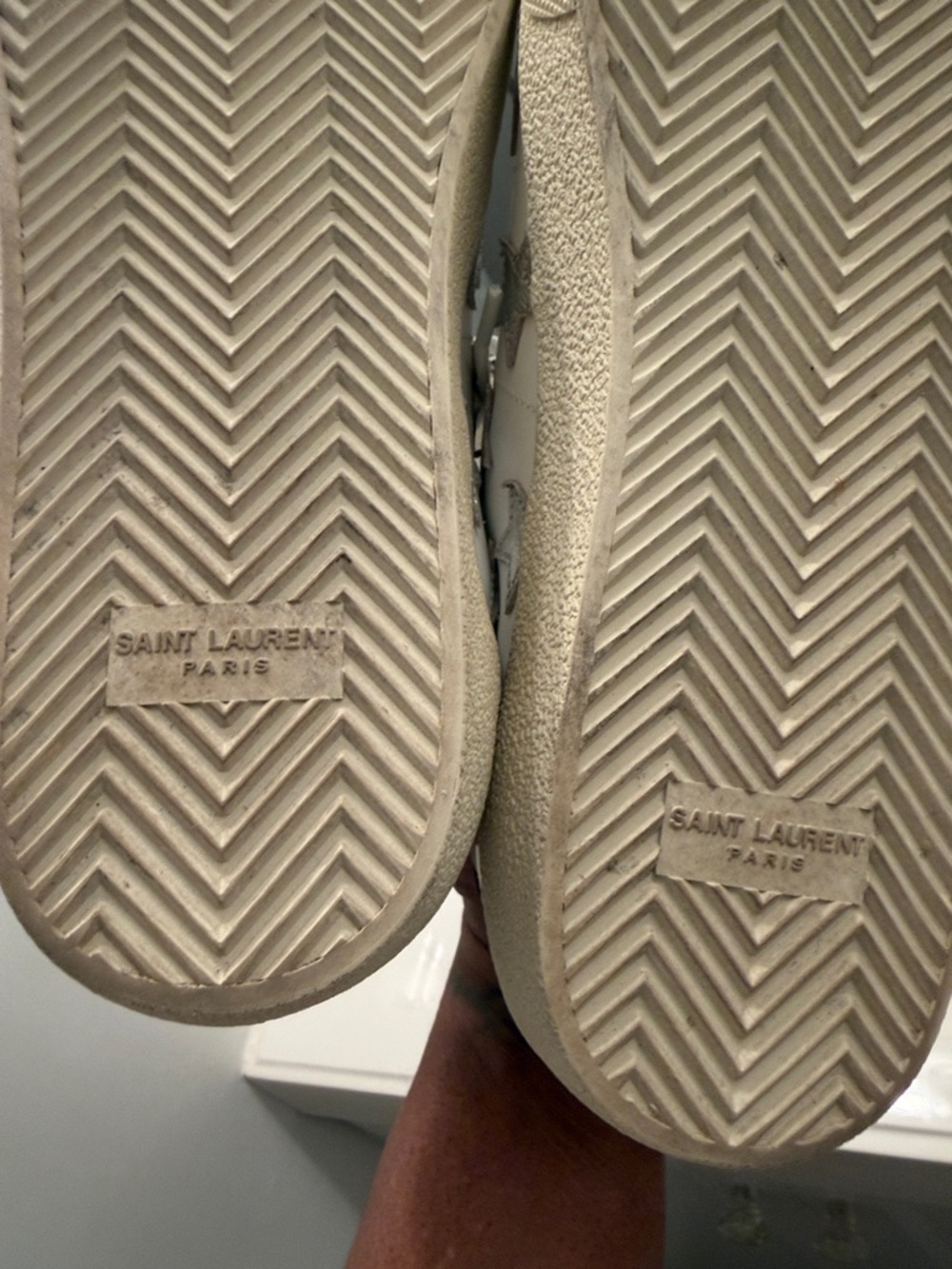 Saint Laurent White Leather Sneakers with Silver Star Accent - Picture 8 of 10